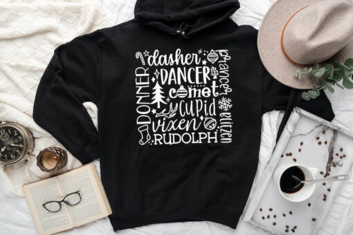 Dasher Hoodie, Dancer Hoodie, Comet, Cupit, Dommer, Blitzen, Whiskey, vixen, Christmas hoodie