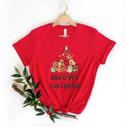 Meowy Christmas Shirt, Christmas Cat Shirt, Merry Christmas, Christmas Gift For Cat Mom Gifts For Cat Lover