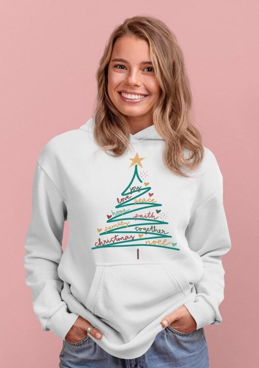 Christmas tree hoodie, Christmas hoodie, noel tree hoodie, joy new year faith hoodie, Christmas gift, hoodie gift