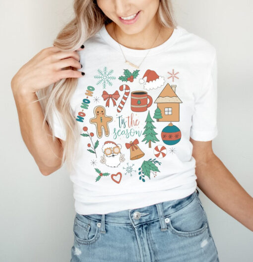 Tis The Season Retro Santa Christmas Shirt, Christmas Graphic Tees, Christmas Shirts for Women, Women's Holiday Shirt