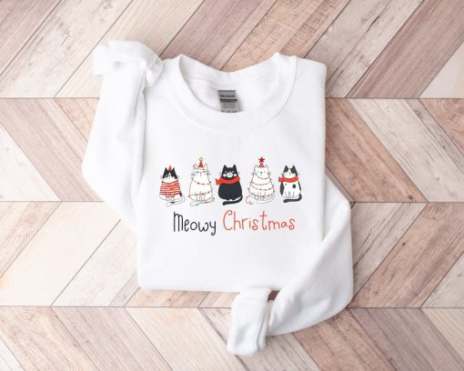 Meowy Christmas Sweatshirt, Christmas Cat Shirt, Merry Christmas, Cat Lover Shirt, Christmas Gift