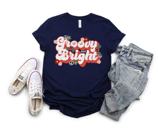 Groovy and Bright Retro Christmas Shirt, Holiday Tee, Christmas Tee, Women's Christmas Shirt