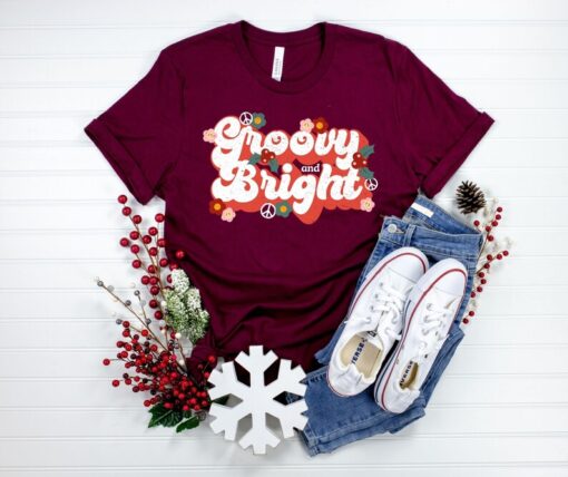 Groovy and Bright Retro Christmas Shirt, Holiday Tee, Christmas Tee, Women's Christmas Shirt