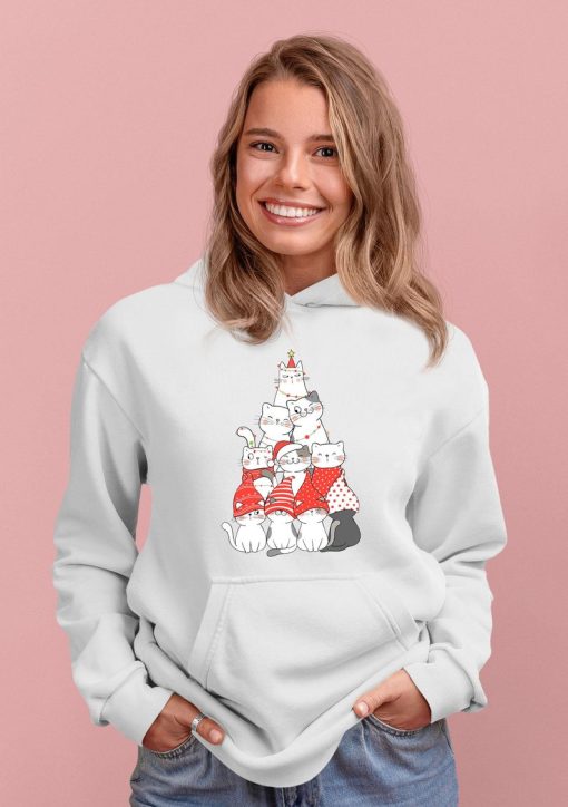 Christmas Hoodie, Christmas trees Hoodie, Cat tree hoodie, Christmas cat hoodie, meow hoodie