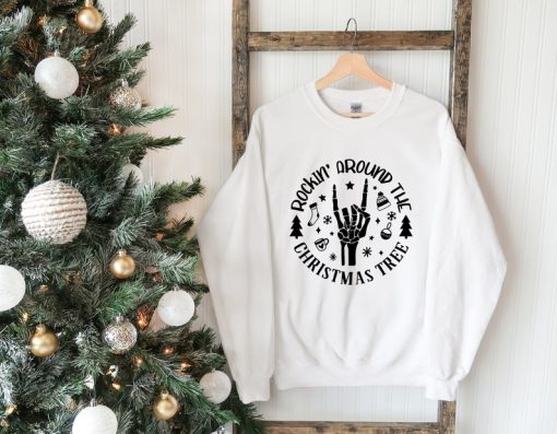 Christmas Skeleton Sweatshirt, Rockin' Christmas Sweat, Rockin' Around The Christmas Tree