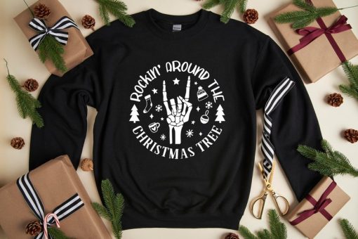 Christmas Skeleton Sweatshirt, Rockin' Christmas Sweat, Rockin' Around The Christmas Tree