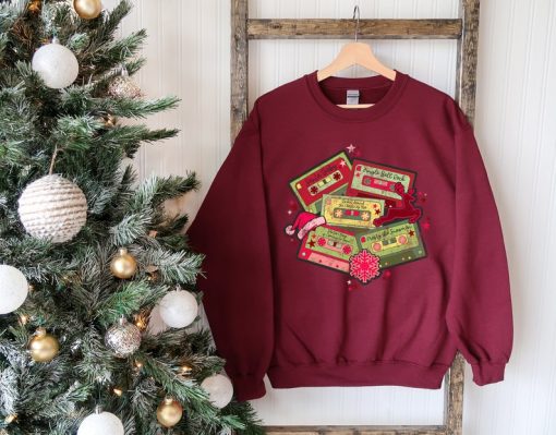 Retro Christmas Sweatshirt, Christmas Music Cassette Tapes Sweat, Vintage Christmas Sweater