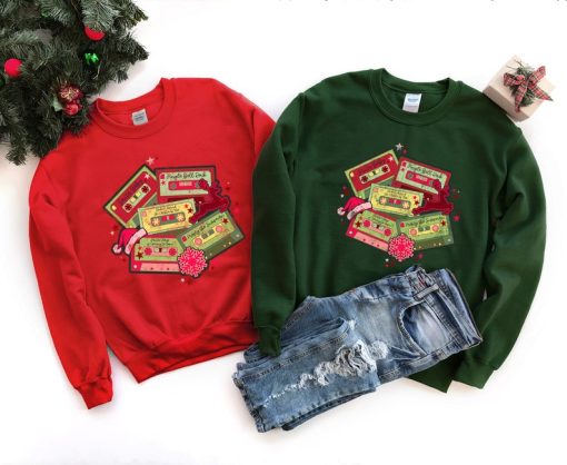 Retro Christmas Sweatshirt, Christmas Music Cassette Tapes Sweat, Vintage Christmas Sweater