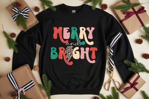 Merry and Bright Christmas Sweat, Christian Christmas Sweatshirt, Christmas Women Sweater