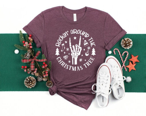 Christmas Skeleton Shirt, Rockin' Around The Christmas Tree, Christmas Trees Shirt, Christmas Rock T-shirt