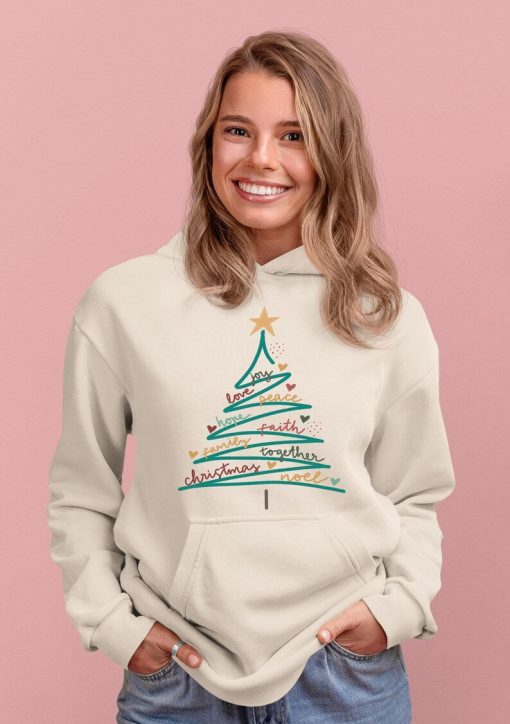 Christmas tree hoodie, Christmas hoodie, noel tree hoodie, joy new year faith hoodie, Christmas gift, hoodie gift