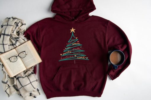 Christmas tree hoodie, Christmas hoodie, noel tree hoodie, joy new year faith hoodie, Christmas gift, hoodie gift