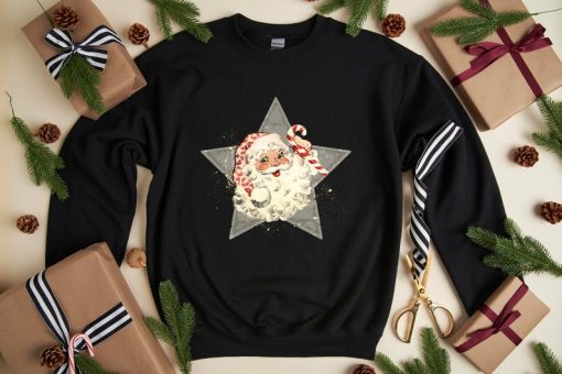 Christmas Sweatshirt, Santa Star Christmas Sweat, Retro Christmas Sweatshirt, Christmas Gift