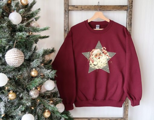 Christmas Sweatshirt, Santa Star Christmas Sweat, Retro Christmas Sweatshirt, Christmas Gift