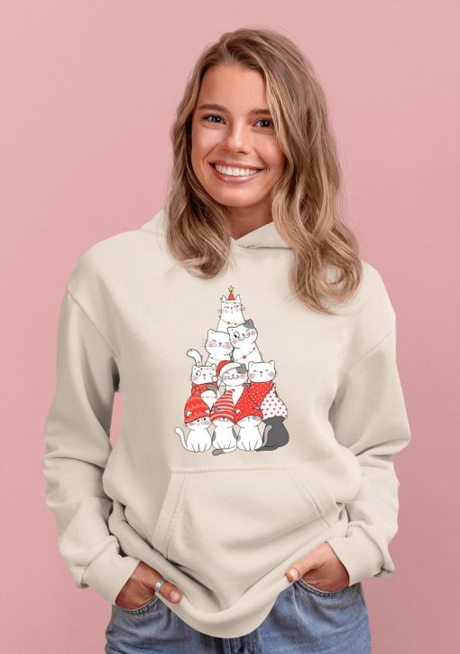 Christmas Hoodie, Christmas trees Hoodie, Cat tree hoodie, Christmas cat hoodie, meow hoodie