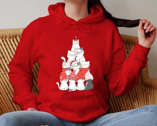 Christmas Hoodie, Christmas trees Hoodie, Cat tree hoodie, Christmas cat hoodie, meow hoodie