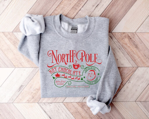 North Pole Sweatshirt, Christmas Sweatshirt, Christmas Shirt, Hot Chocolate Shirt, Christmas Gift