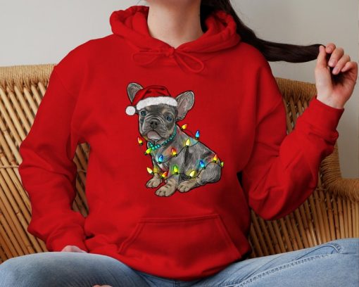 Bulldog Hoodie, Christmas Dog Hoodie, Bulldog Christmas lights Hoodie, Woman s Christmas hoodie, Dog lover Hoodie