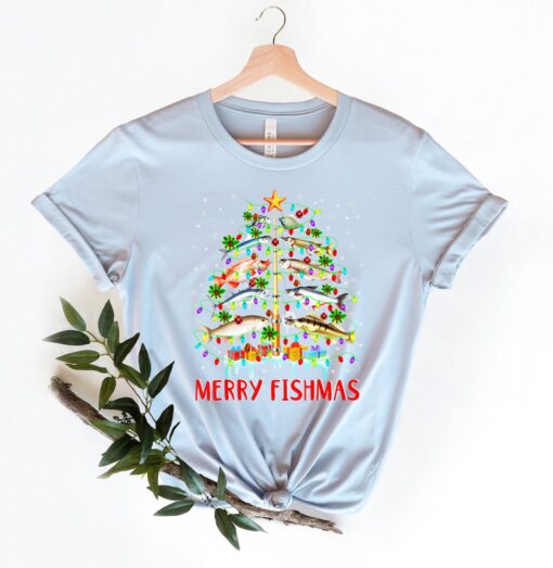 Merry Fishmas Shirt, Fisherman Christmas T-Shirt , Christmas Fish Tree Shirt , Fisher Family Christmas T-Shirt