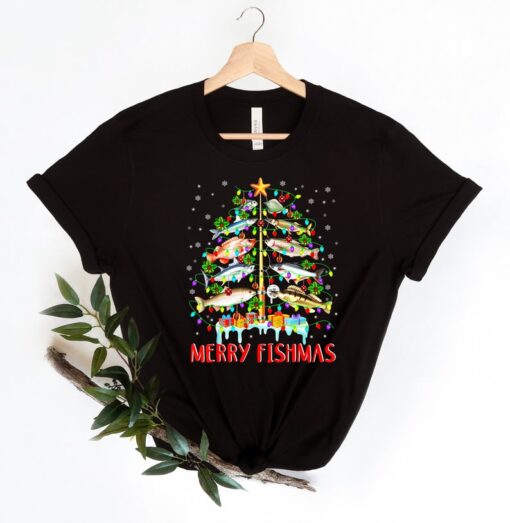 Merry Fishmas Shirt, Fisherman Christmas T-Shirt , Christmas Fish Tree Shirt , Fisher Family Christmas T-Shirt