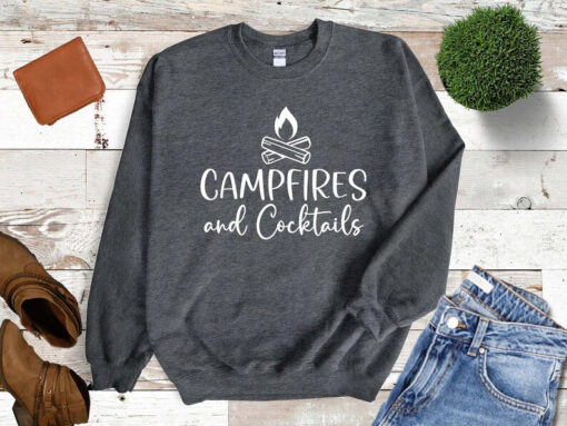 Campfires and Cocktails, Camping Sweatshirt, Camping Sweater, Gift for Camper, Camping Gift