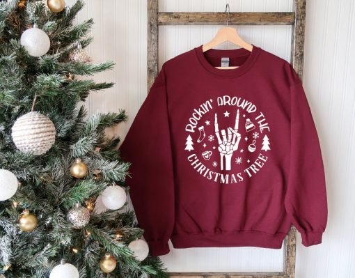 Christmas Skeleton Sweatshirt, Rockin' Christmas Sweat, Rockin' Around The Christmas Tree