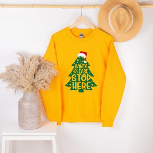 Santa Please Stop Here Sweatshirt, Christmas Tree Sweater, Santa Sweat, Best Holiday Clothing