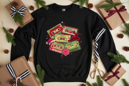 Retro Christmas Sweatshirt, Christmas Music Cassette Tapes Sweat, Vintage Christmas Sweater