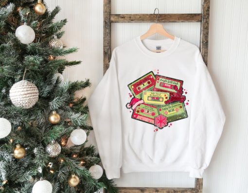 Retro Christmas Sweatshirt, Christmas Music Cassette Tapes Sweat, Vintage Christmas Sweater