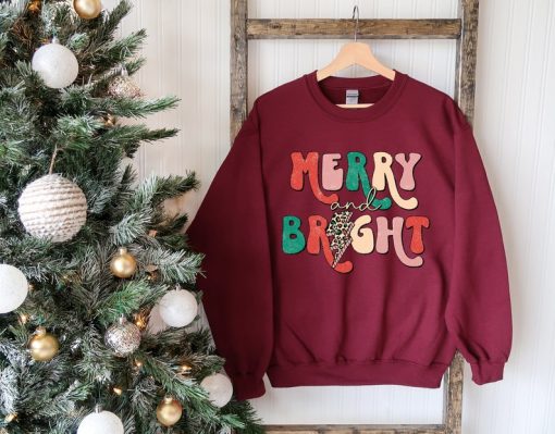 Merry and Bright Christmas Sweat, Christian Christmas Sweatshirt, Christmas Women Sweater