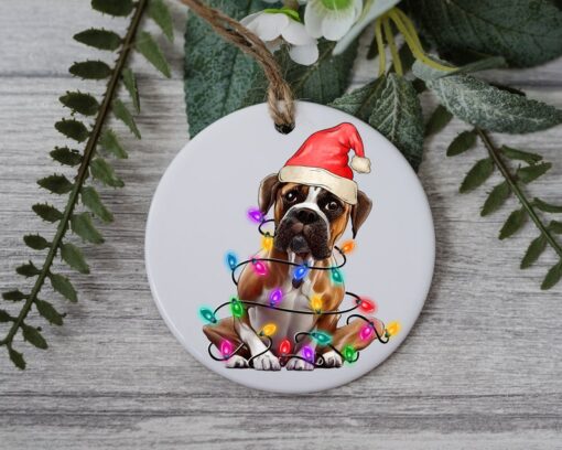 Boxer Christmas Light, Personalized Pet Ornament With Name, Custom Dog Christmas Ornament