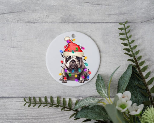 Bulldog Christmas Light, Personalized Pet Ornament With Name, Custom Dog Christmas Ornament, Dog with Santa Hat