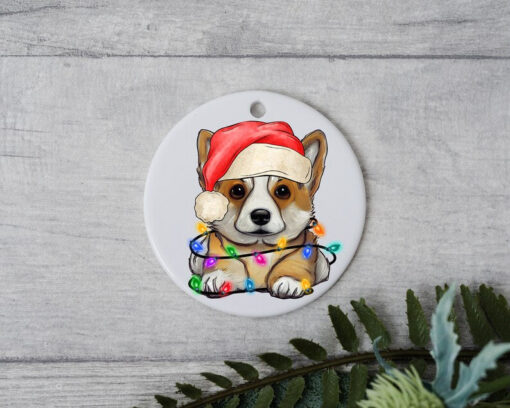 Corgi Christmas Light, Personalized Pet Ornament With Name, Custom Dog Christmas Ornament