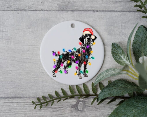 German Shorthair Christmas Light, Personalized Pet Ornament, Custom Dog Christmas Ornament, Dog Santa Hat