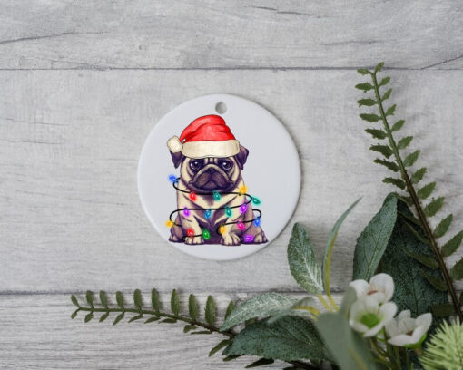 Pug Dog Christmas, Personalized Pet Ornament W/ Name, Custom Dog Christmas Ornament, Personalized Ornament, Dog W/ Santa Hat