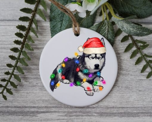 Siberian Dog Christmas, Personalized Pet Ornament, Custom Dog Christmas Ornament, Dog Ornament, Dog Santa Hat