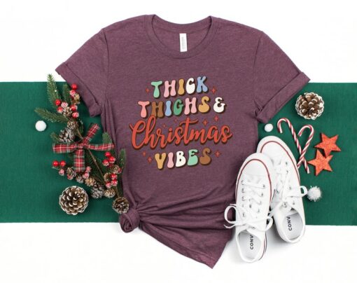 Thick Thighs Christmas Vibes Shirt, Christmas Retro Shirt, Christmas Vibe Tee, Holiday T-shirt