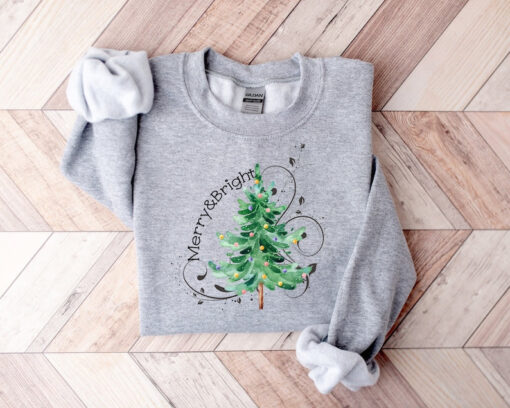 Christmas Sweatshirt, Merry and Bright Shirt, Christmas Tree, Christmas Tshirt, Holiday Shirt, Christmas Shirt