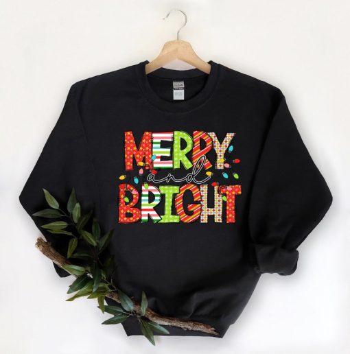 Merry and Bright Sweatshirt, Christmas Lights Shirt, Christmas Gift, Holiday Gift, Holiday Lights Sweatshirt