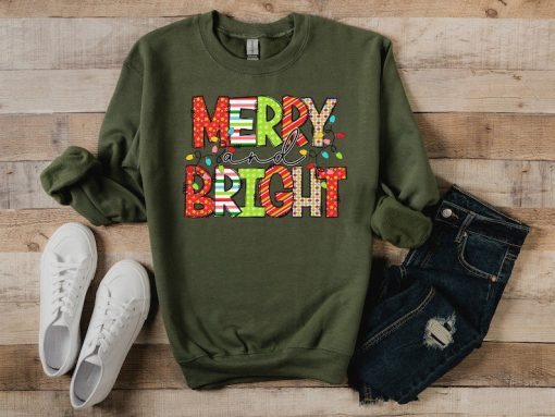 Merry and Bright Sweatshirt, Christmas Lights Shirt, Christmas Gift, Holiday Gift, Holiday Lights Sweatshirt