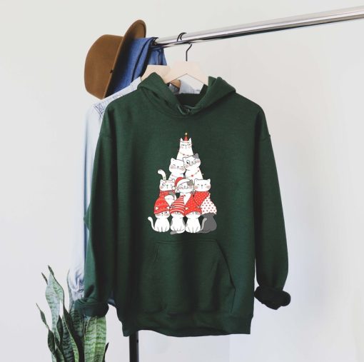 Christmas Hoodie, Christmas trees Hoodie, Cat tree hoodie, Christmas cat hoodie, meow hoodie