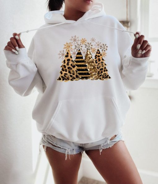 Christmas trees Hoodie, Leopard design trees hoodie, Merry Christmas hoodie, Happy Christmas hoodie, Christmas gift Hoodie