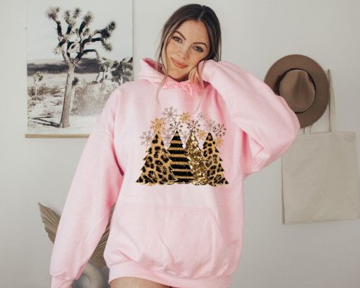 Christmas trees Hoodie, Leopard design trees hoodie, Merry Christmas hoodie, Happy Christmas hoodie, Christmas gift Hoodie