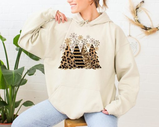 Christmas trees Hoodie, Leopard design trees hoodie, Merry Christmas hoodie, Happy Christmas hoodie, Christmas gift Hoodie