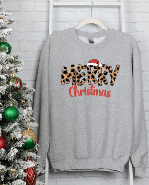 Leopard Christmas Sweatshirt, Merry Christmas Sweatshirt, Christmas Family Shirt, Christmas Gift