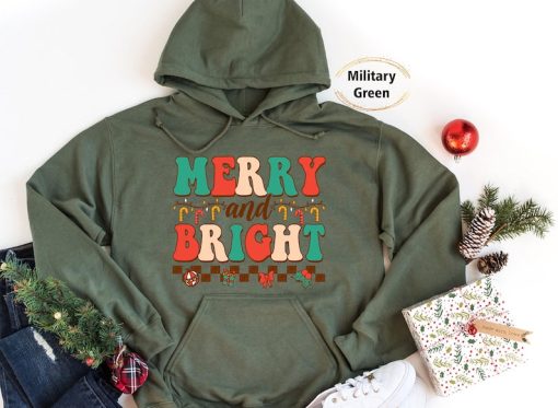 Christmas hoodie, Christmas gift hoodie, Women's hoodie, Merry and Bright shirt