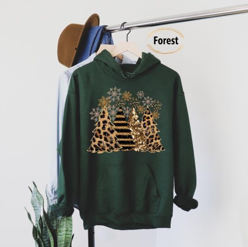 Christmas trees Hoodie, Leopard design trees hoodie, Merry Christmas hoodie, Happy Christmas hoodie, Christmas gift Hoodie