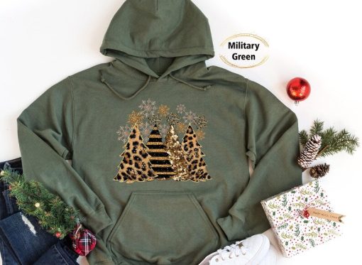 Christmas trees Hoodie, Leopard design trees hoodie, Merry Christmas hoodie, Happy Christmas hoodie, Christmas gift Hoodie