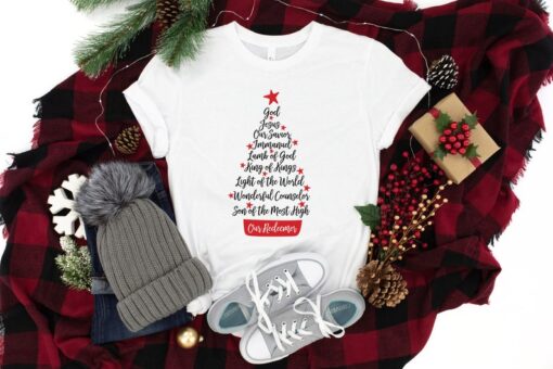 Christian Christmas Shirt, Names of Jesus Christmas Tree, Jesus Shirt, Christian Family Christmas Gift