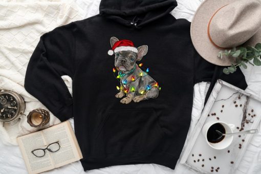 Bulldog Hoodie, Christmas Dog Hoodie, Bulldog Christmas lights Hoodie, Woman s Christmas hoodie, Dog lover Hoodie